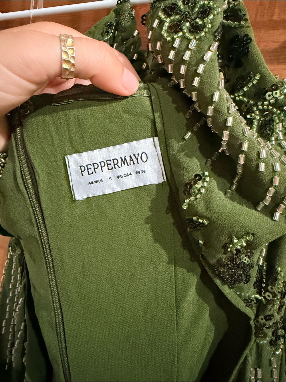 Peppermayo Olive Green Maxi Dress with Floral Embroidery - Picture 2 of 4